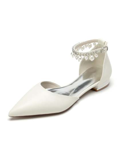 Bridal Shoes for Women with Rhinestones Low Heel and Pointed Toe