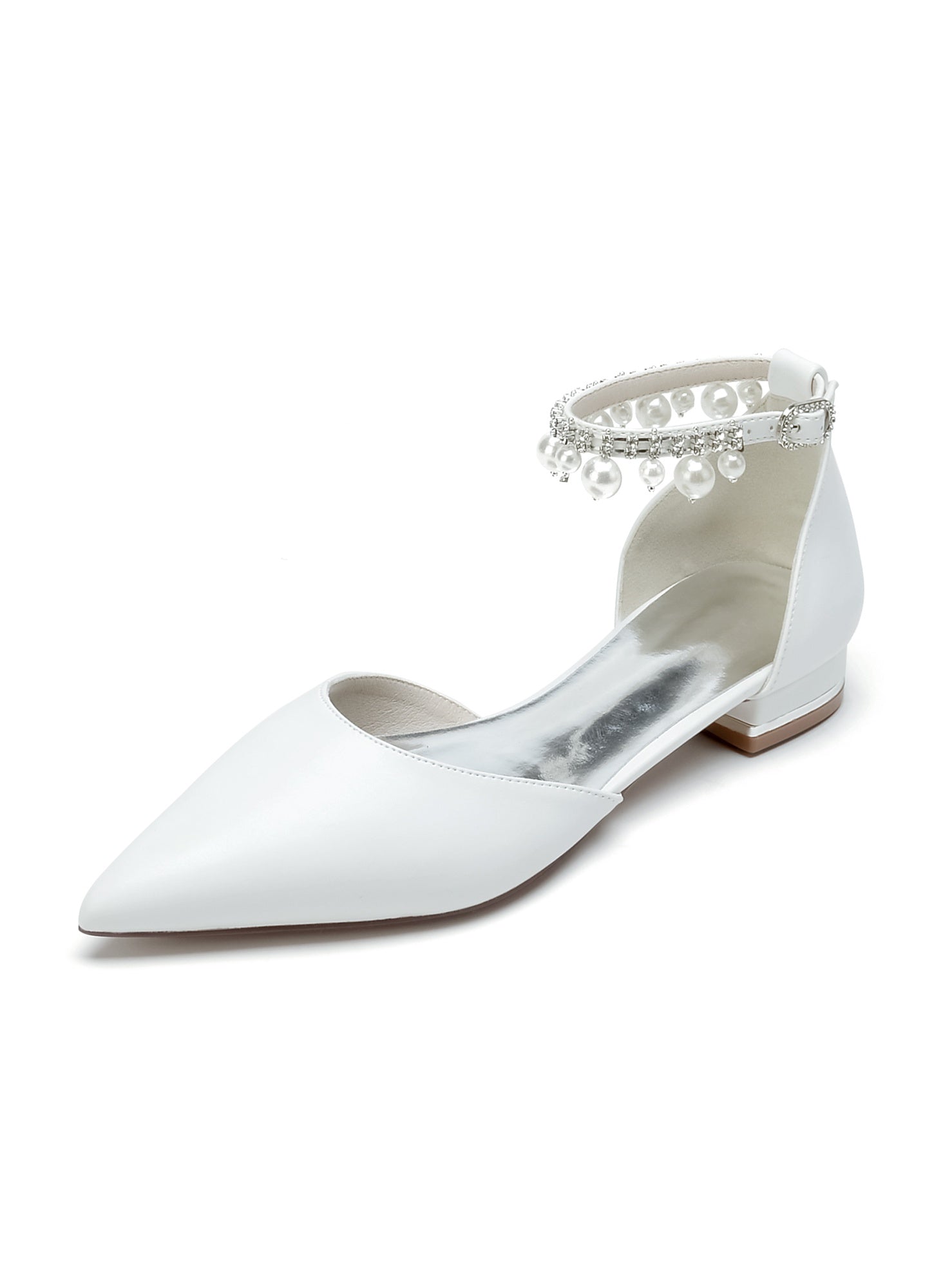 Bridal Shoes for Women with Rhinestones Low Heel and Pointed Toe