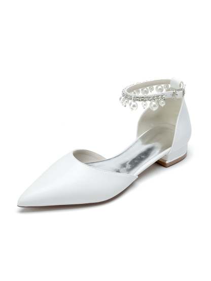 Bridal Shoes for Women with Rhinestones Low Heel and Pointed Toe