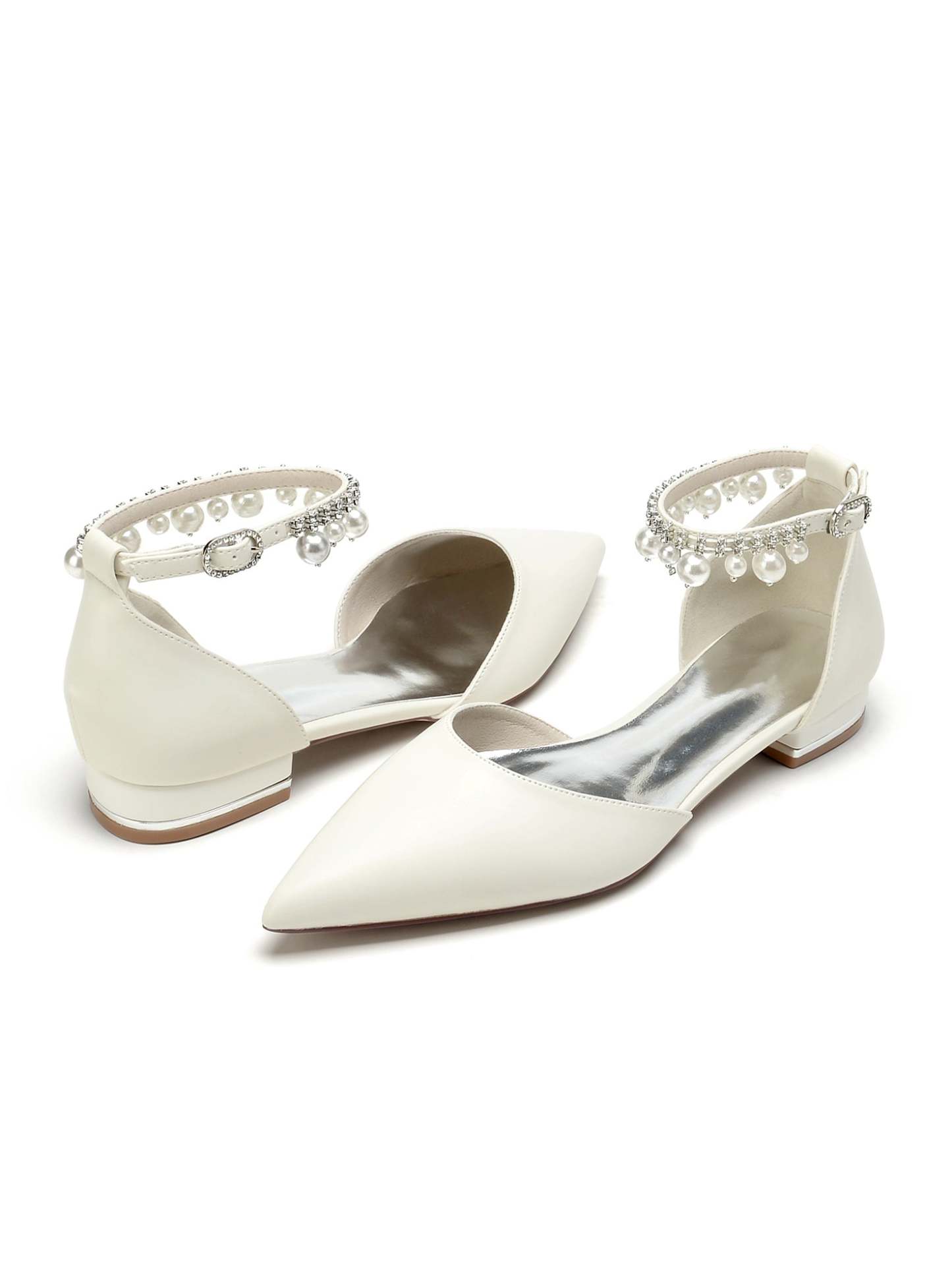 Bridal Shoes for Women with Rhinestones Low Heel and Pointed Toe