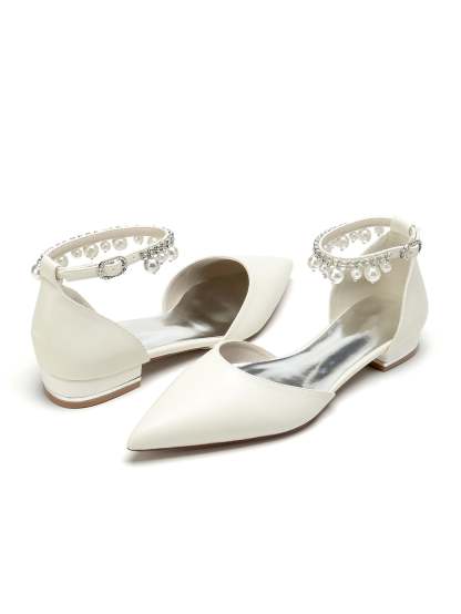 Bridal Shoes for Women with Rhinestones Low Heel and Pointed Toe