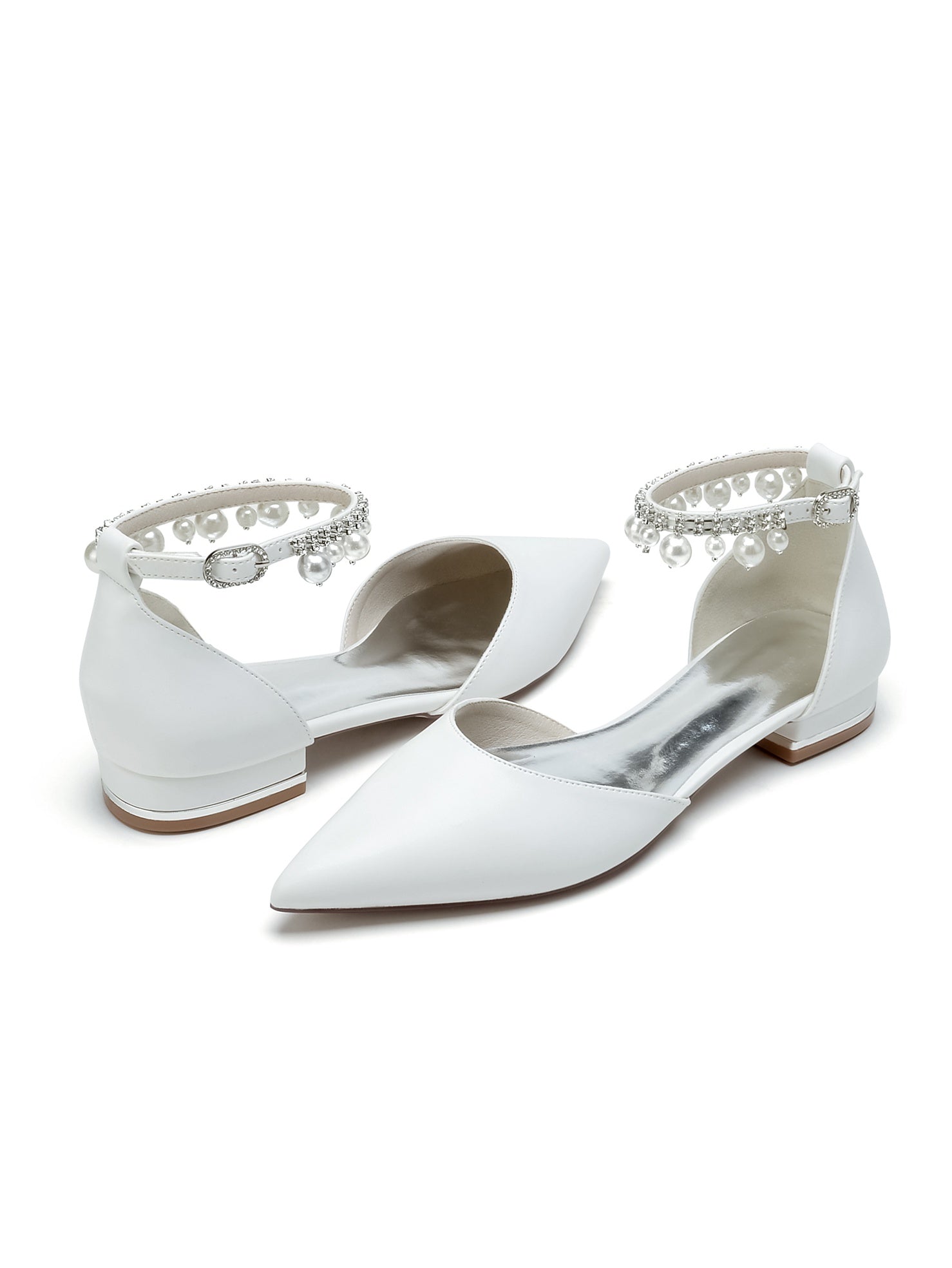 Bridal Shoes for Women with Rhinestones Low Heel and Pointed Toe