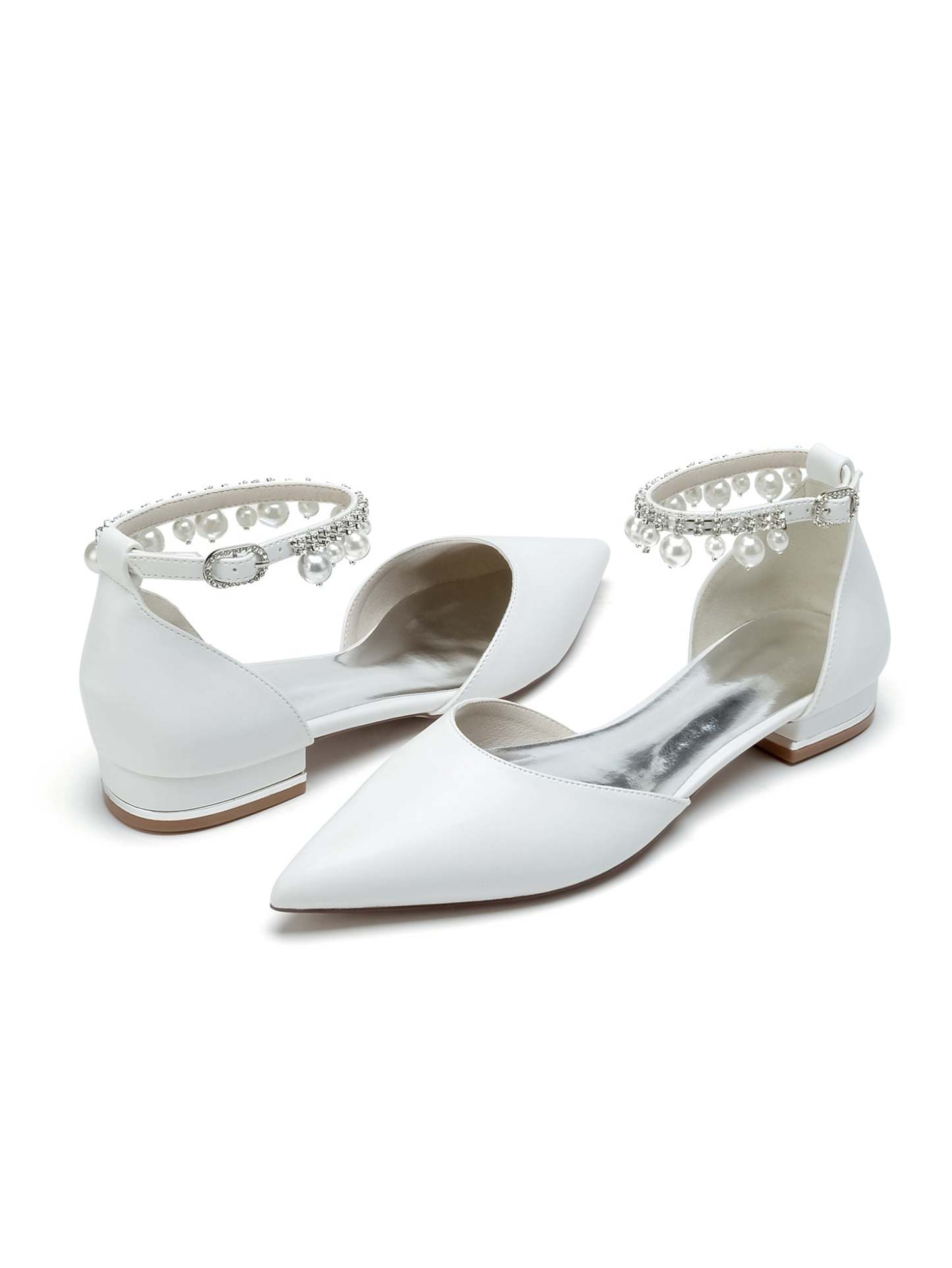 Bridal Shoes for Women with Rhinestones Low Heel and Pointed Toe