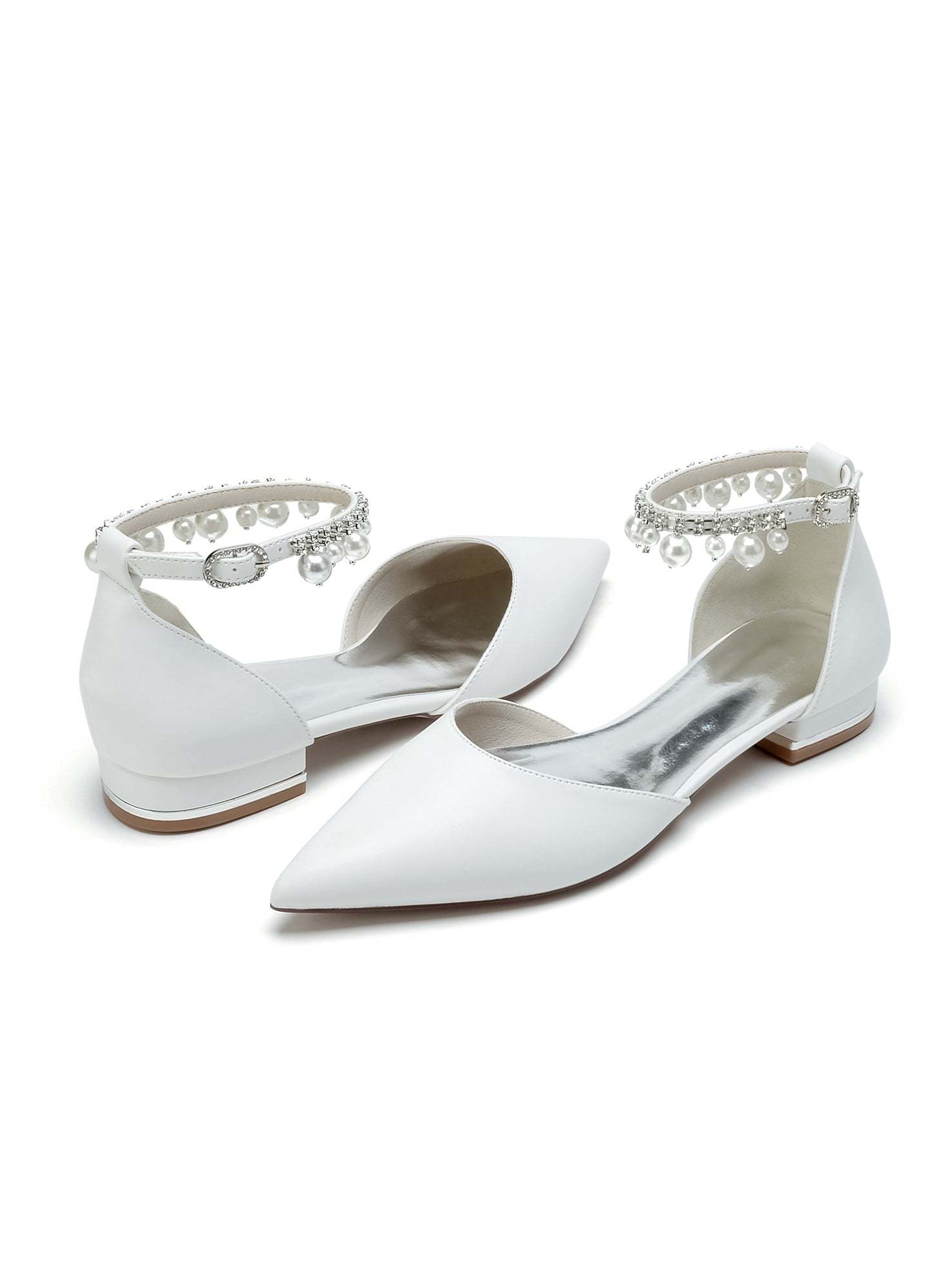 Bridal Shoes for Women with Rhinestones Low Heel and Pointed Toe