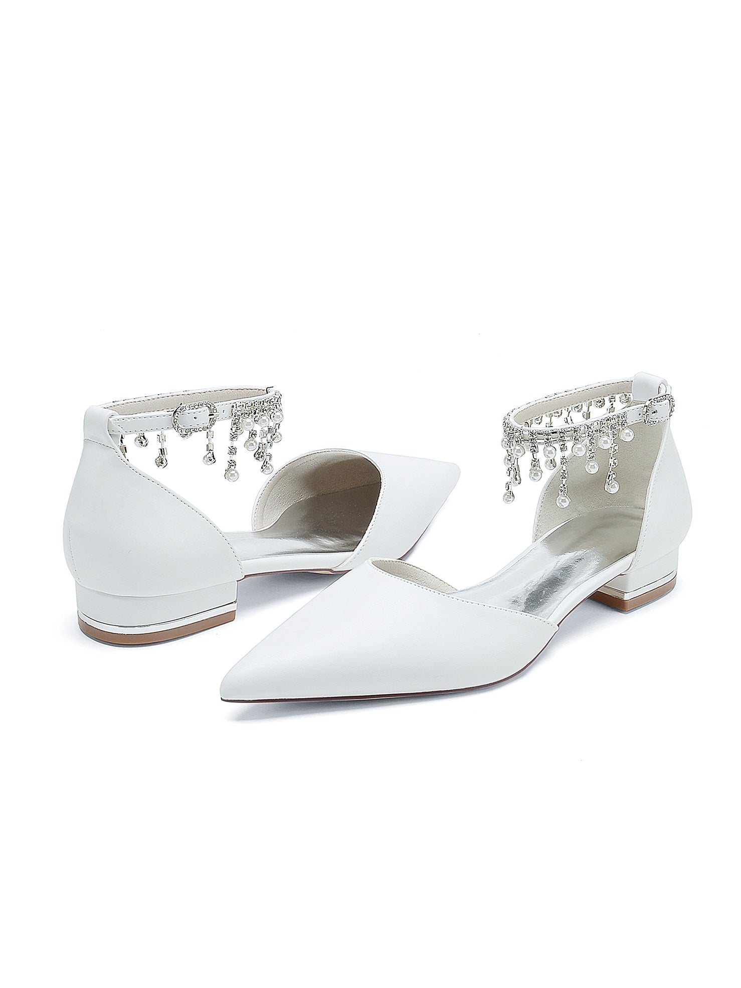 Bridesmaid Shoes for Women with Rhinestones Low Heel and Pointed Toe