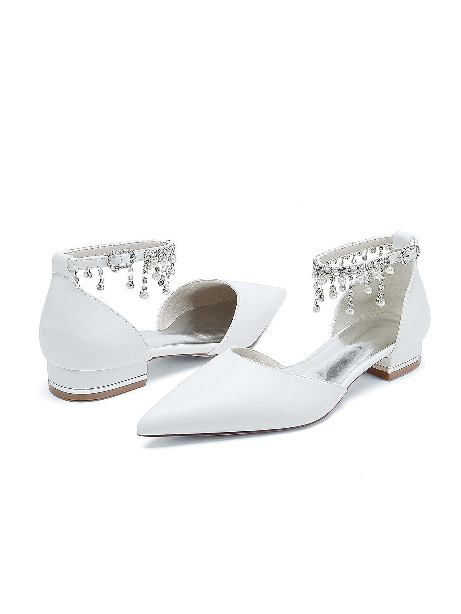 Bridesmaid Shoes for Women with Rhinestones Low Heel and Pointed Toe