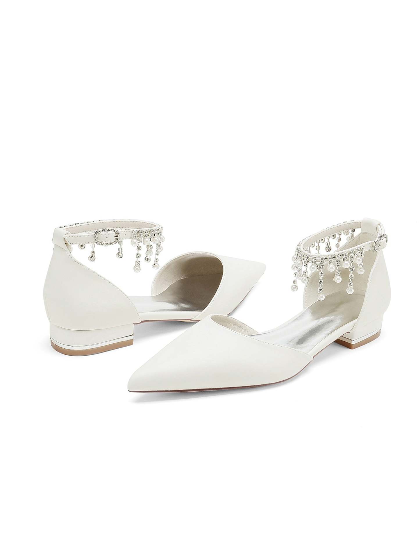 Bridesmaid Shoes for Women with Rhinestones Low Heel and Pointed Toe