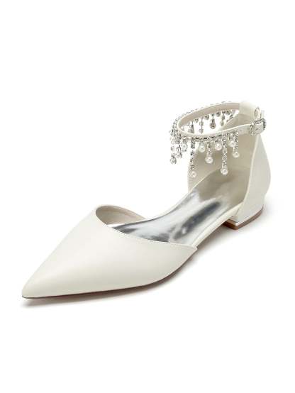 Bridesmaid Shoes for Women with Rhinestones Low Heel and Pointed Toe