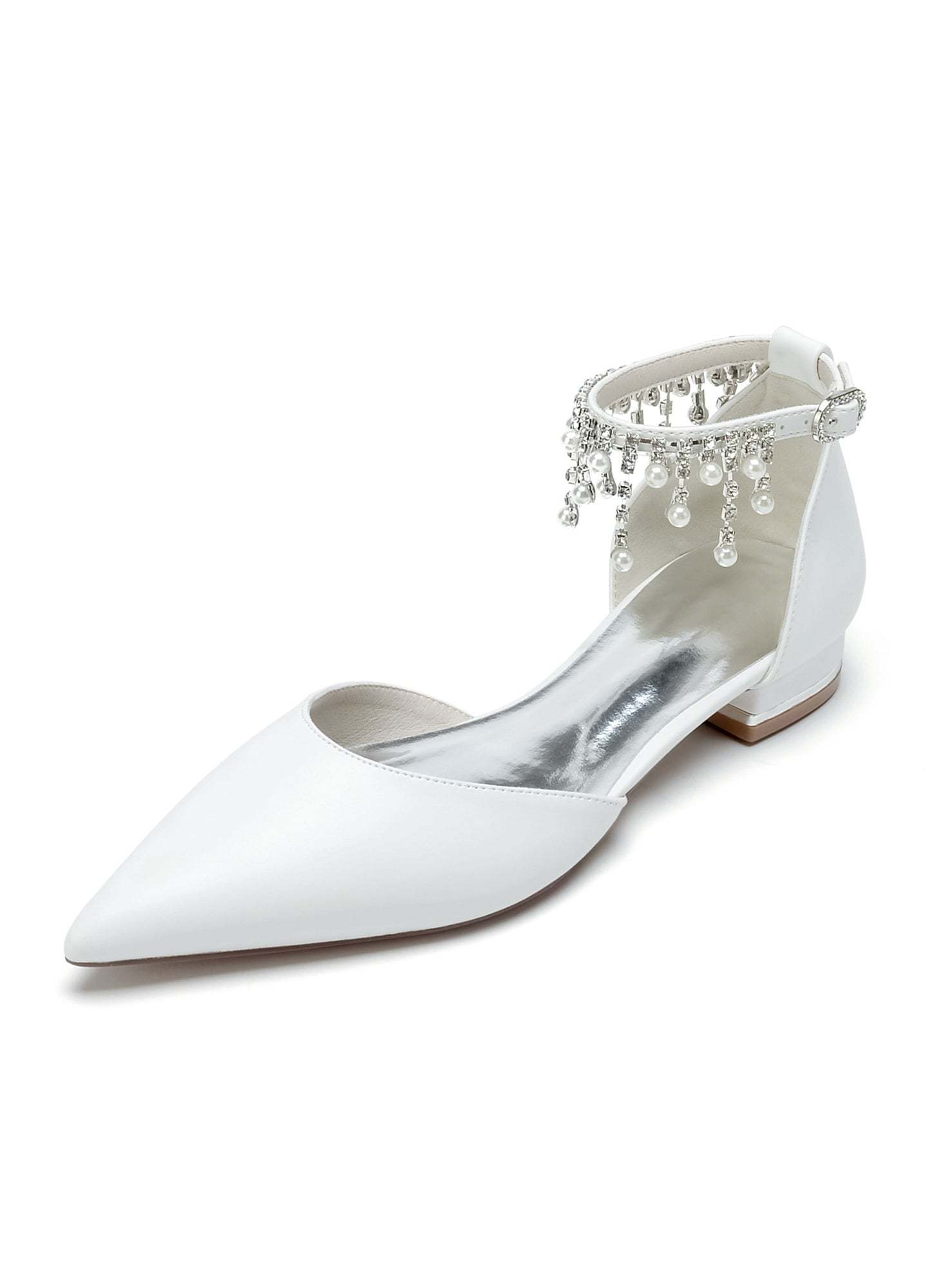 Bridesmaid Shoes for Women with Rhinestones Low Heel and Pointed Toe