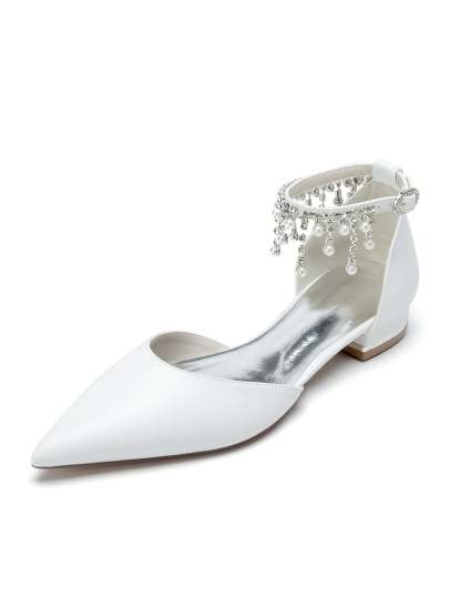 Bridesmaid Shoes for Women with Rhinestones Low Heel and Pointed Toe