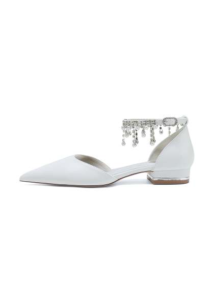Bridesmaid Shoes for Women with Rhinestones Low Heel and Pointed Toe