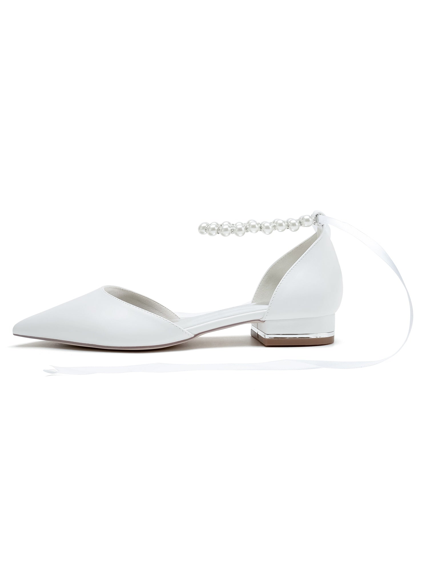 Beaded Low-Heel Pointed Toe Wedding Shoes for Women