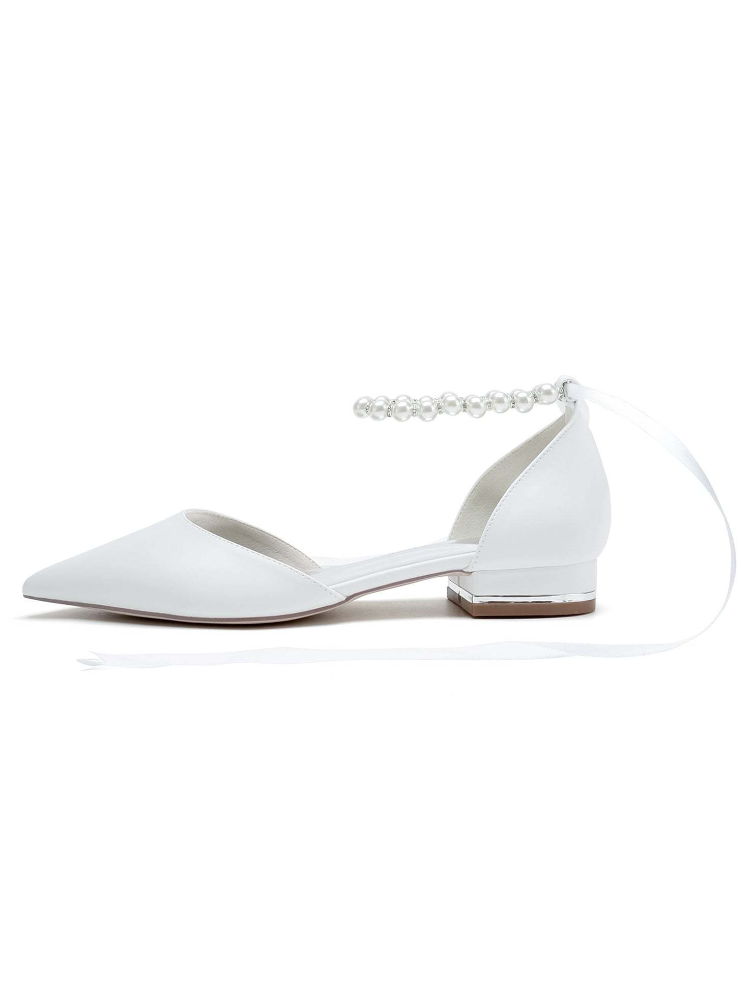 Beaded Low-Heel Pointed Toe Wedding Shoes for Women