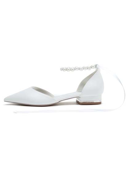 Beaded Low-Heel Pointed Toe Wedding Shoes for Women