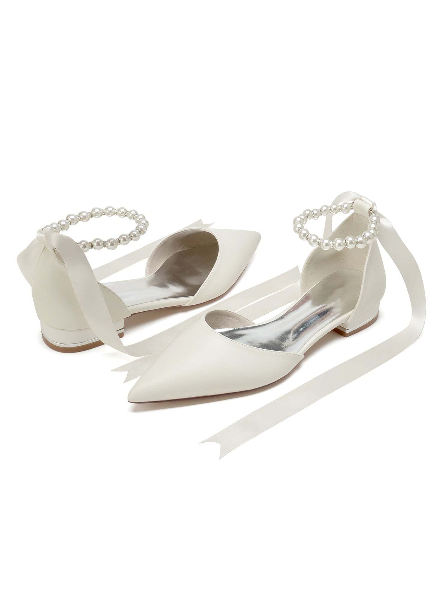 Beaded Low-Heel Pointed Toe Wedding Shoes for Women