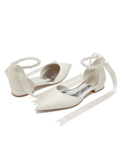 Beaded Low-Heel Pointed Toe Wedding Shoes for Women