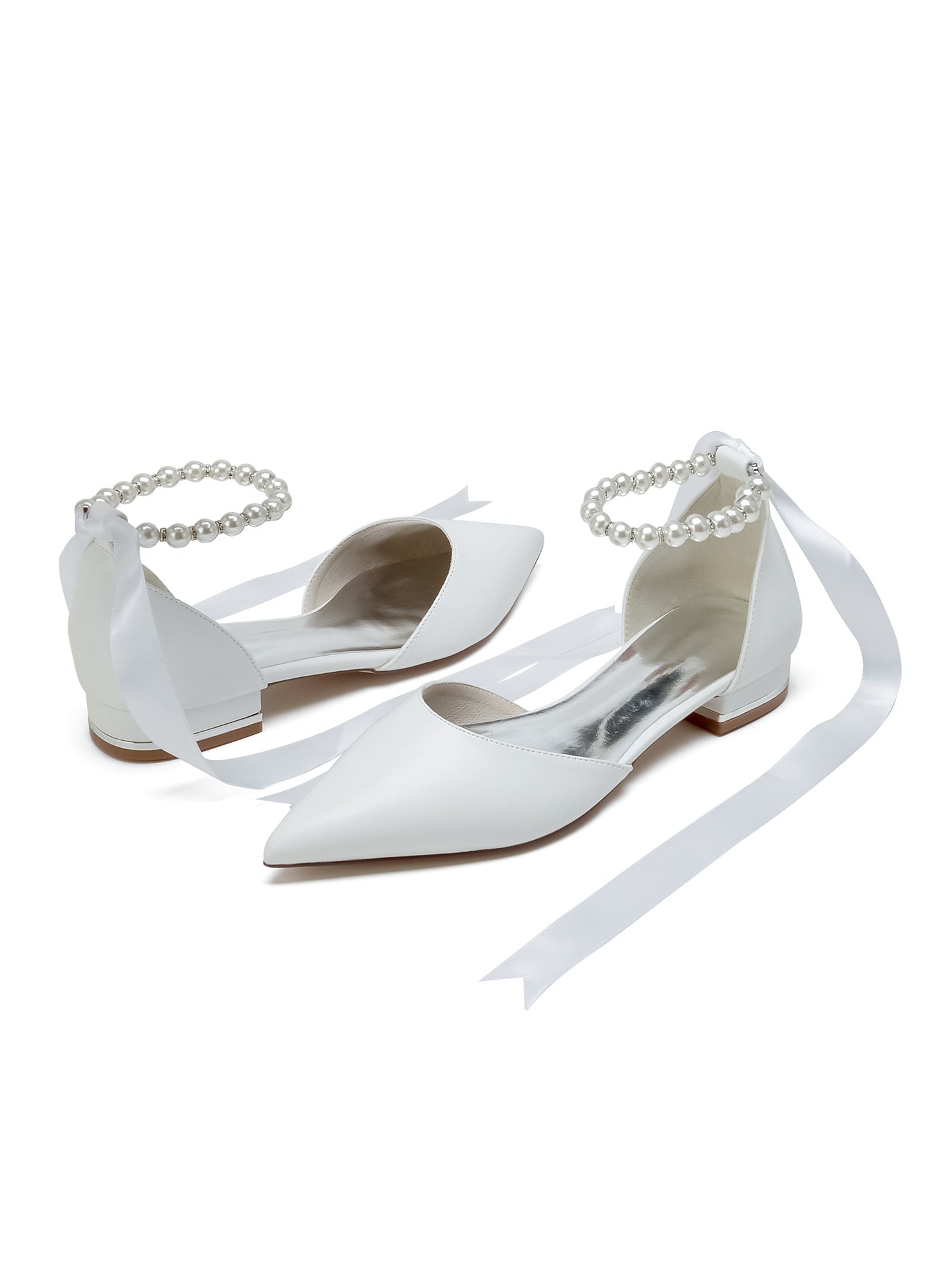 Beaded Low-Heel Pointed Toe Wedding Shoes for Women