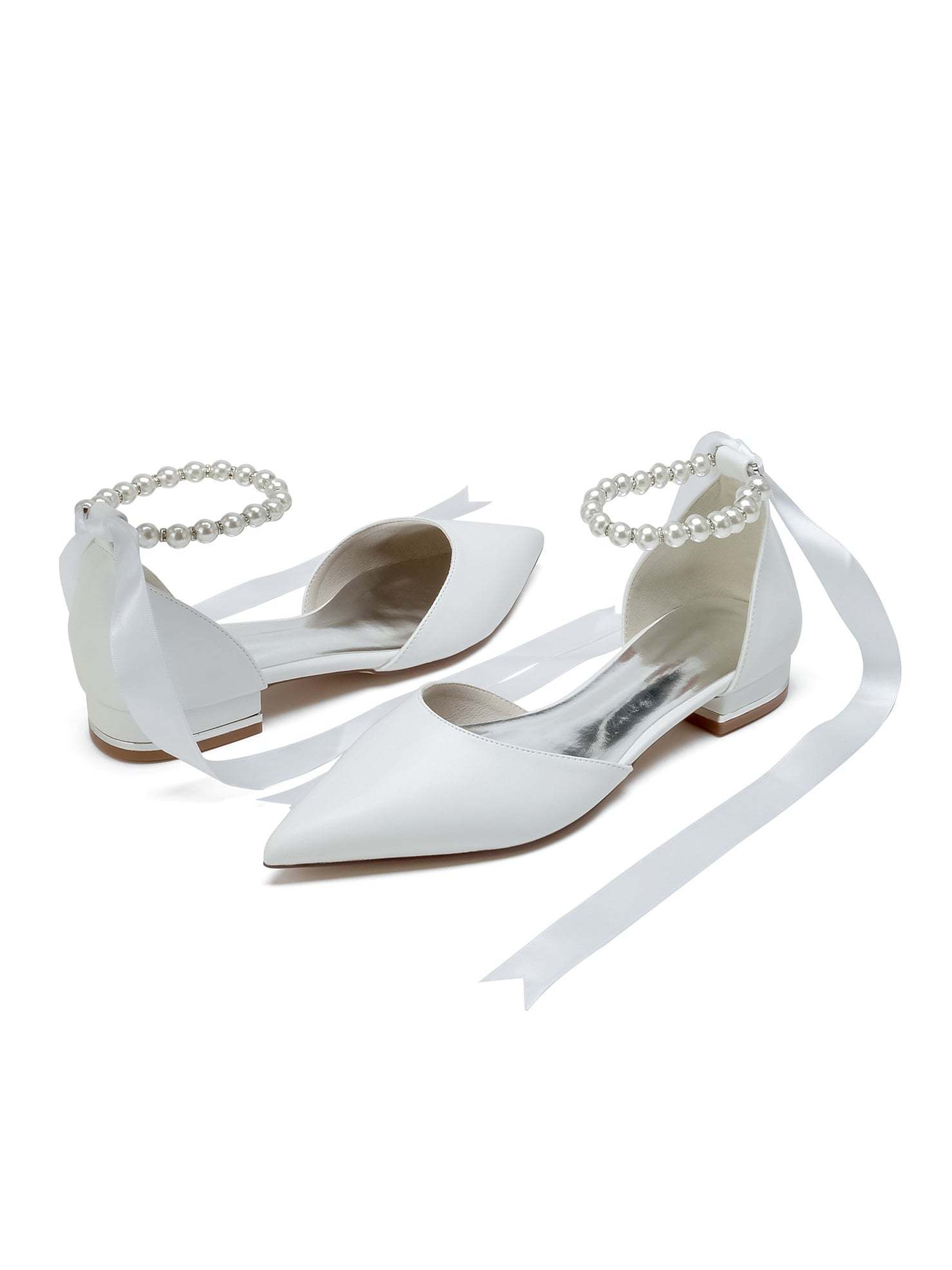 Beaded Low-Heel Pointed Toe Wedding Shoes for Women