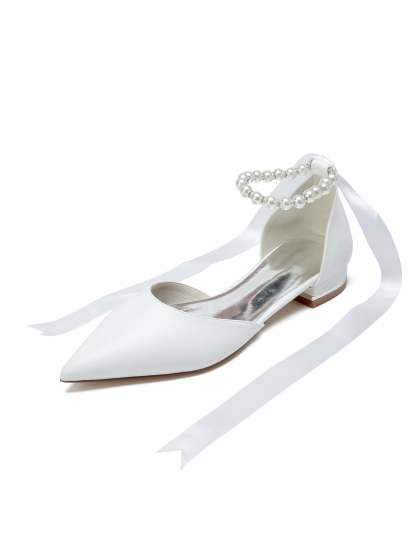 Beaded Low-Heel Pointed Toe Wedding Shoes for Women