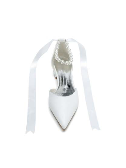 Beaded Low-Heel Pointed Toe Wedding Shoes for Women