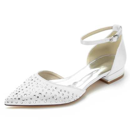 Bridal Shoes for Women with Mini Crystal Buckle and Pointed Toe