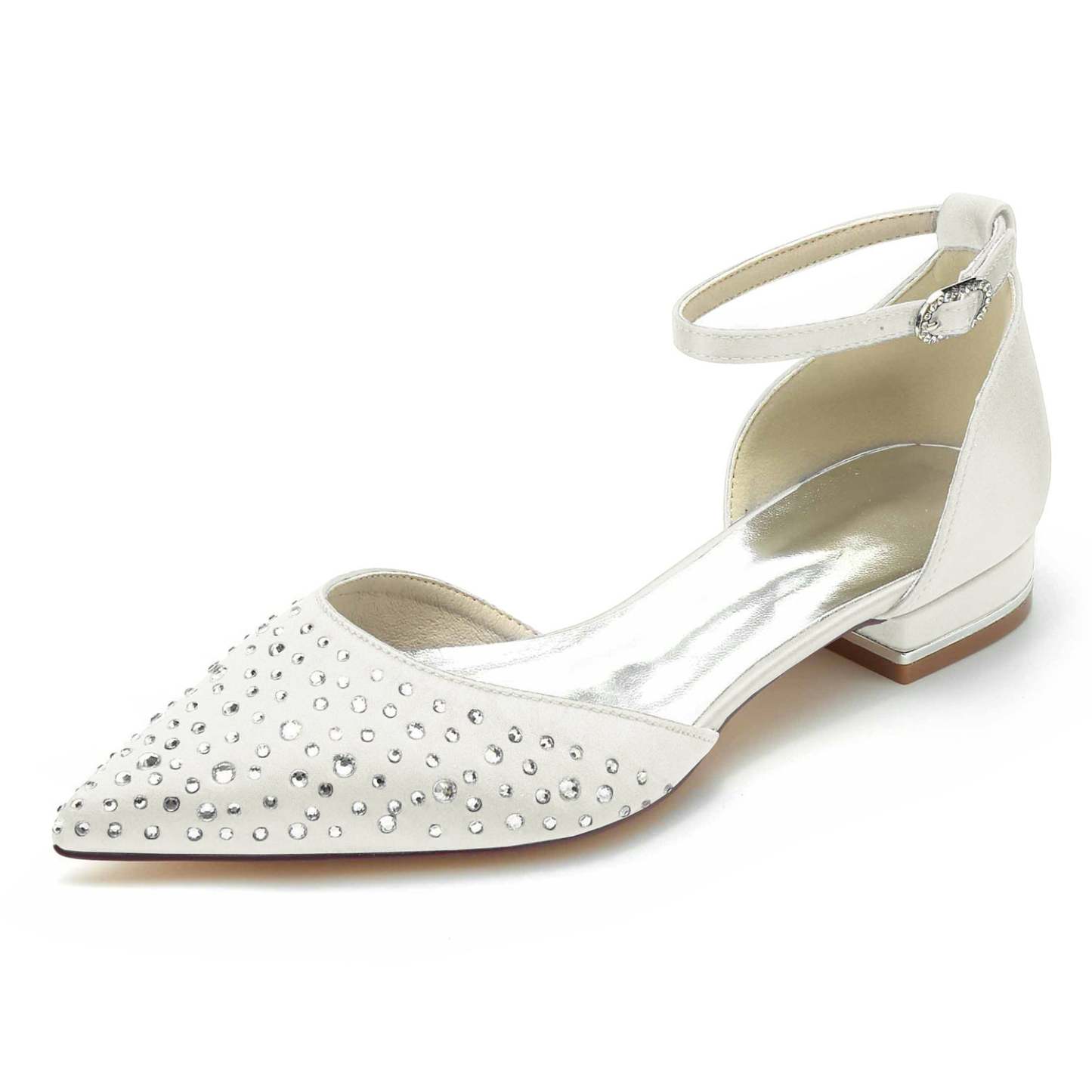 Bridal Shoes for Women with Mini Crystal Buckle and Pointed Toe