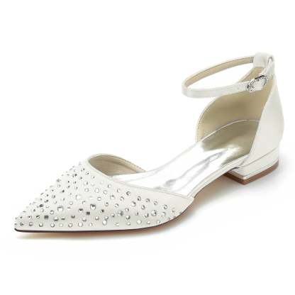 Bridal Shoes for Women with Mini Crystal Buckle and Pointed Toe