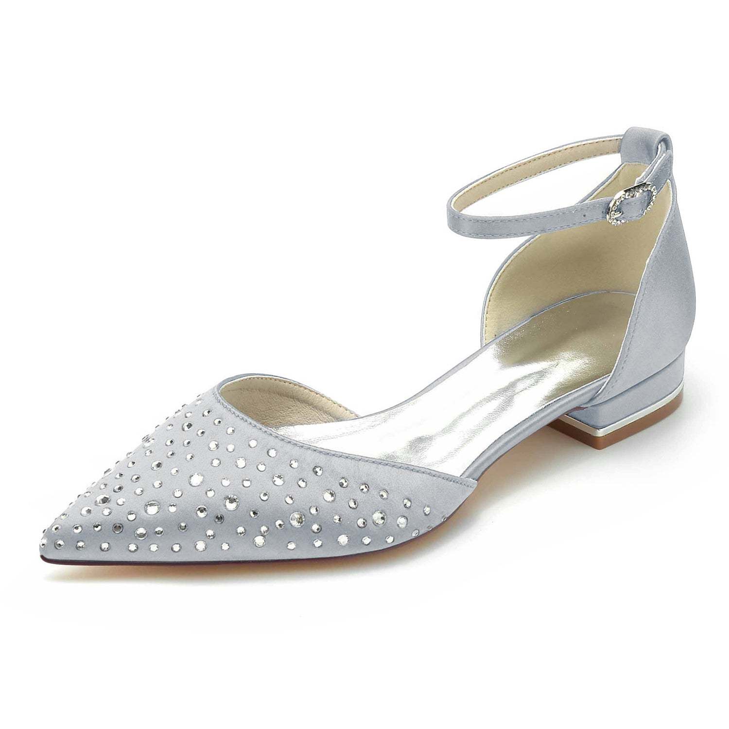 Bridal Shoes for Women with Mini Crystal Buckle and Pointed Toe