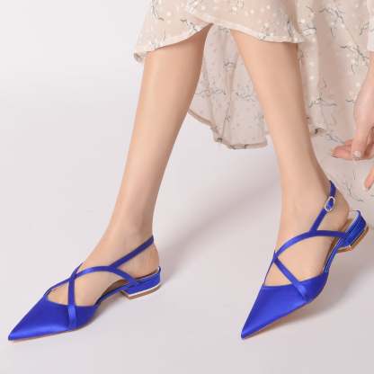 Bridal Shoes for Women with Silk Satin Low Heel and Crossed Ankle Strap