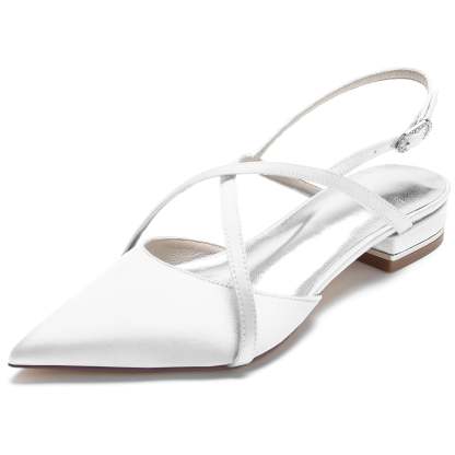 Bridal Shoes for Women with Silk Satin Low Heel and Crossed Ankle Strap