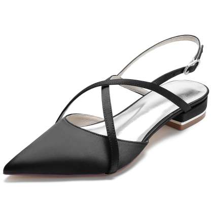 Bridal Shoes for Women with Silk Satin Low Heel and Crossed Ankle Strap