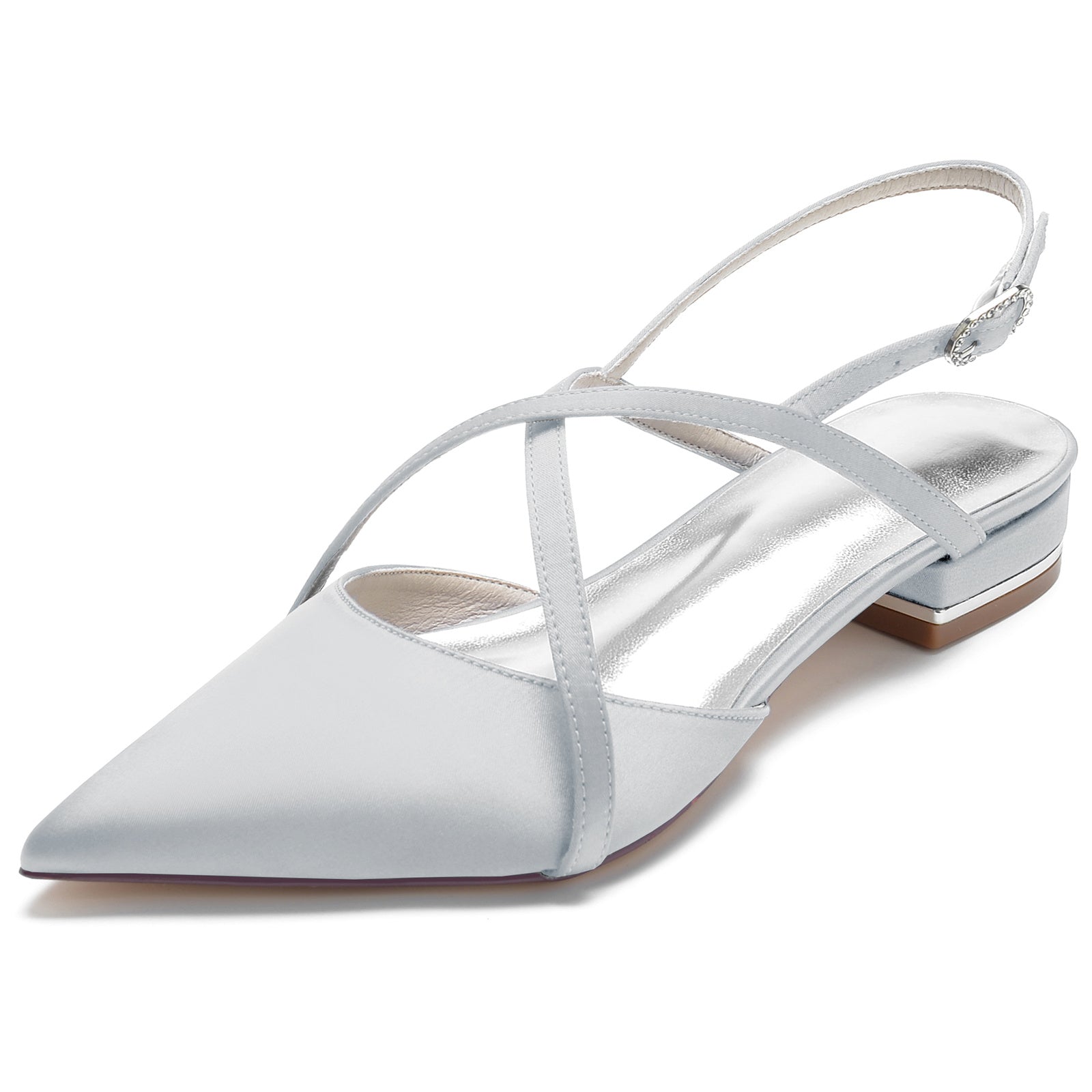 Bridal Shoes for Women with Silk Satin Low Heel and Crossed Ankle Strap