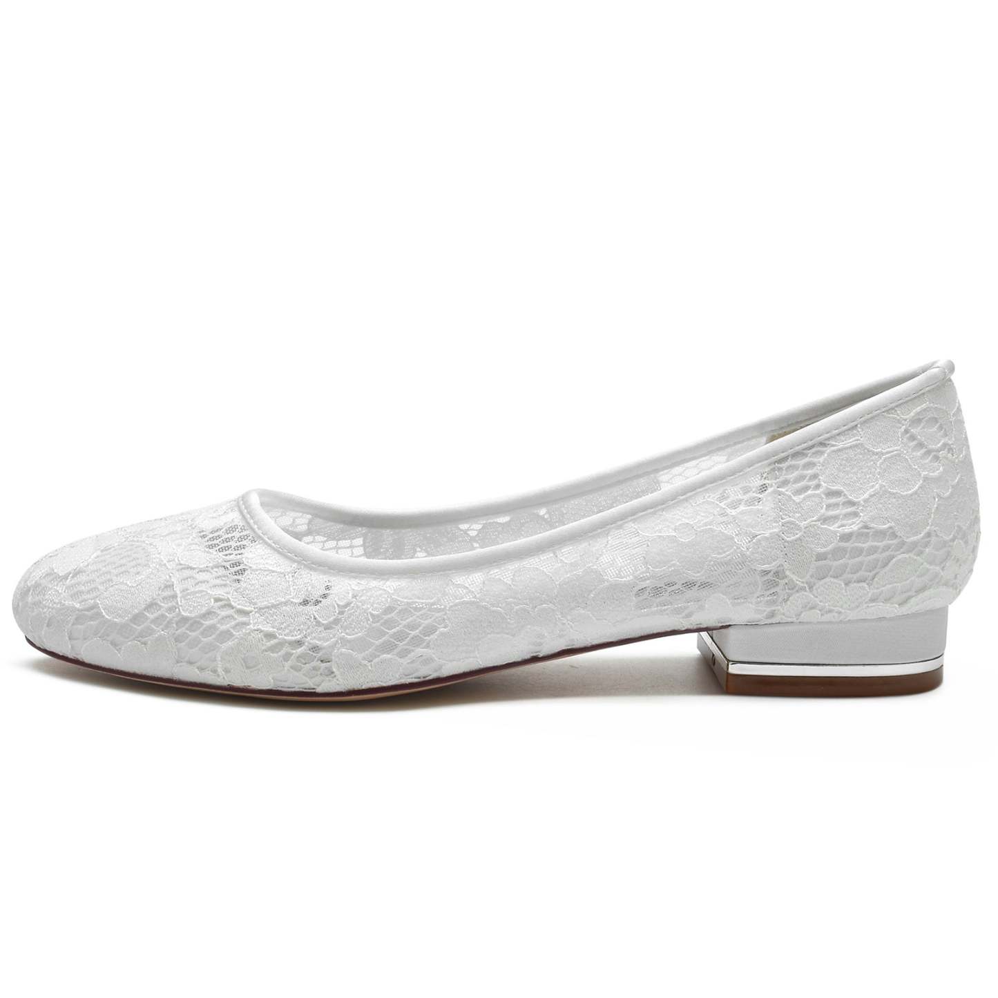 Bridal Shoes for Women with Lace Detail and Round Closed Toe