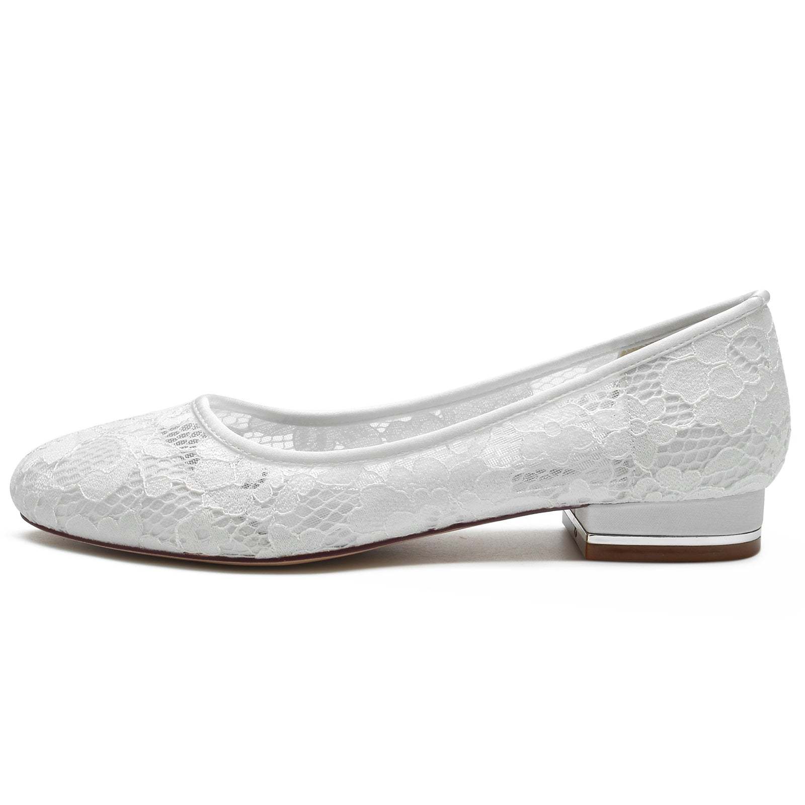 Bridal Shoes for Women with Lace Detail and Round Closed Toe