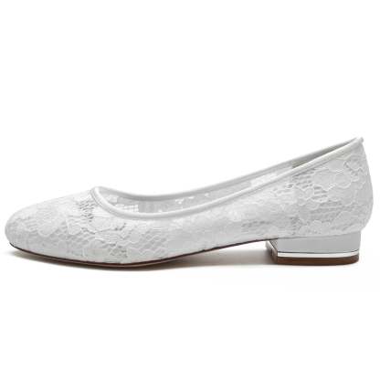 Bridal Shoes for Women with Lace Detail and Round Closed Toe