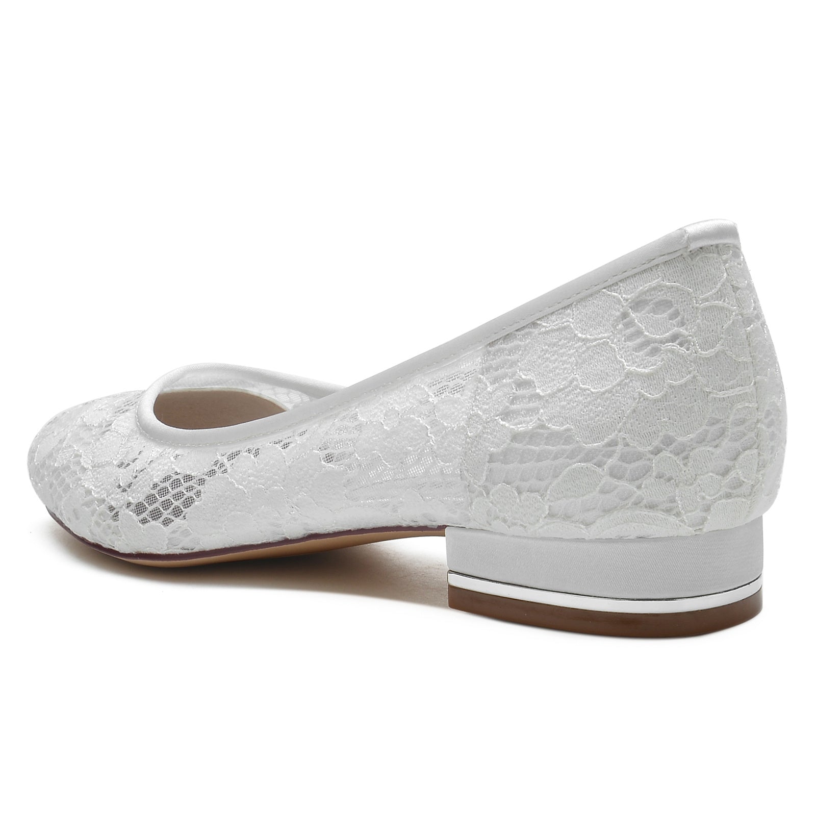 Bridal Shoes for Women with Lace Detail and Round Closed Toe