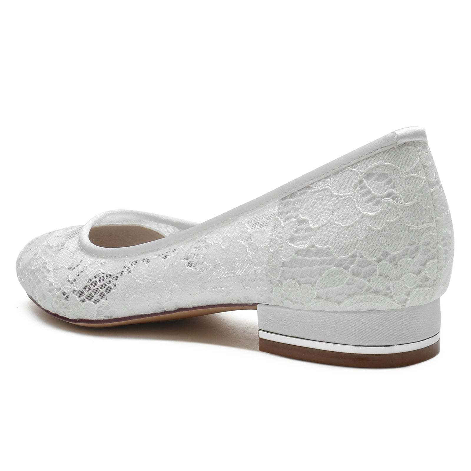 Bridal Shoes for Women with Lace Detail and Round Closed Toe
