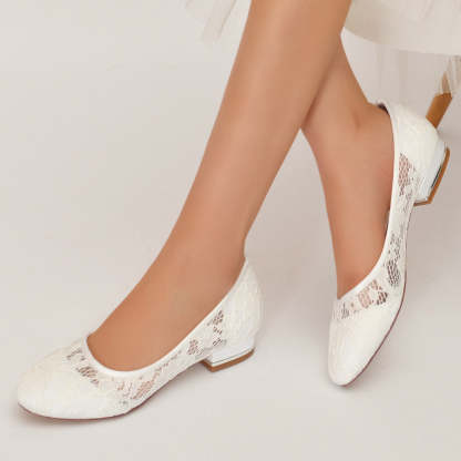Bridal Shoes for Women with Lace Detail and Round Closed Toe