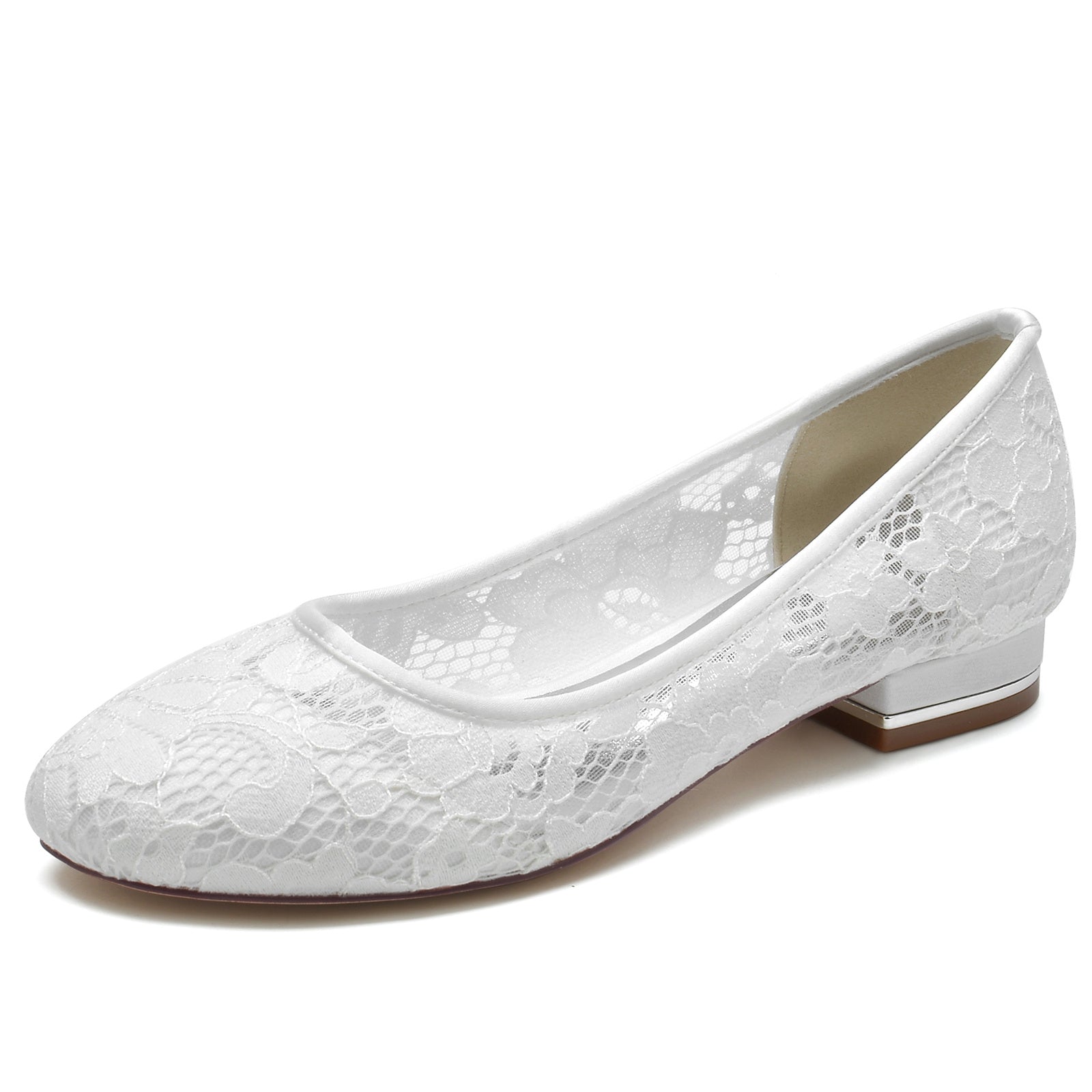 Bridal Shoes for Women with Lace Detail and Round Closed Toe