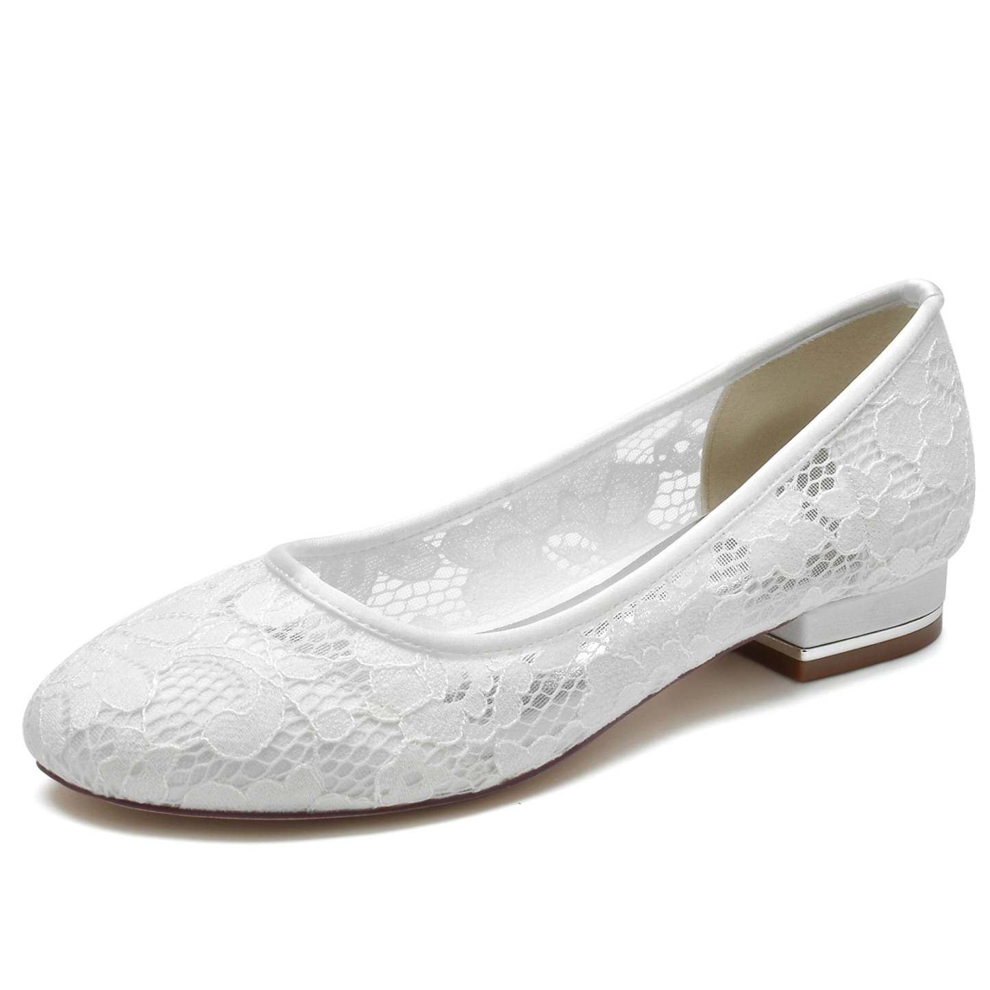 Bridal Shoes for Women with Lace Detail and Round Closed Toe