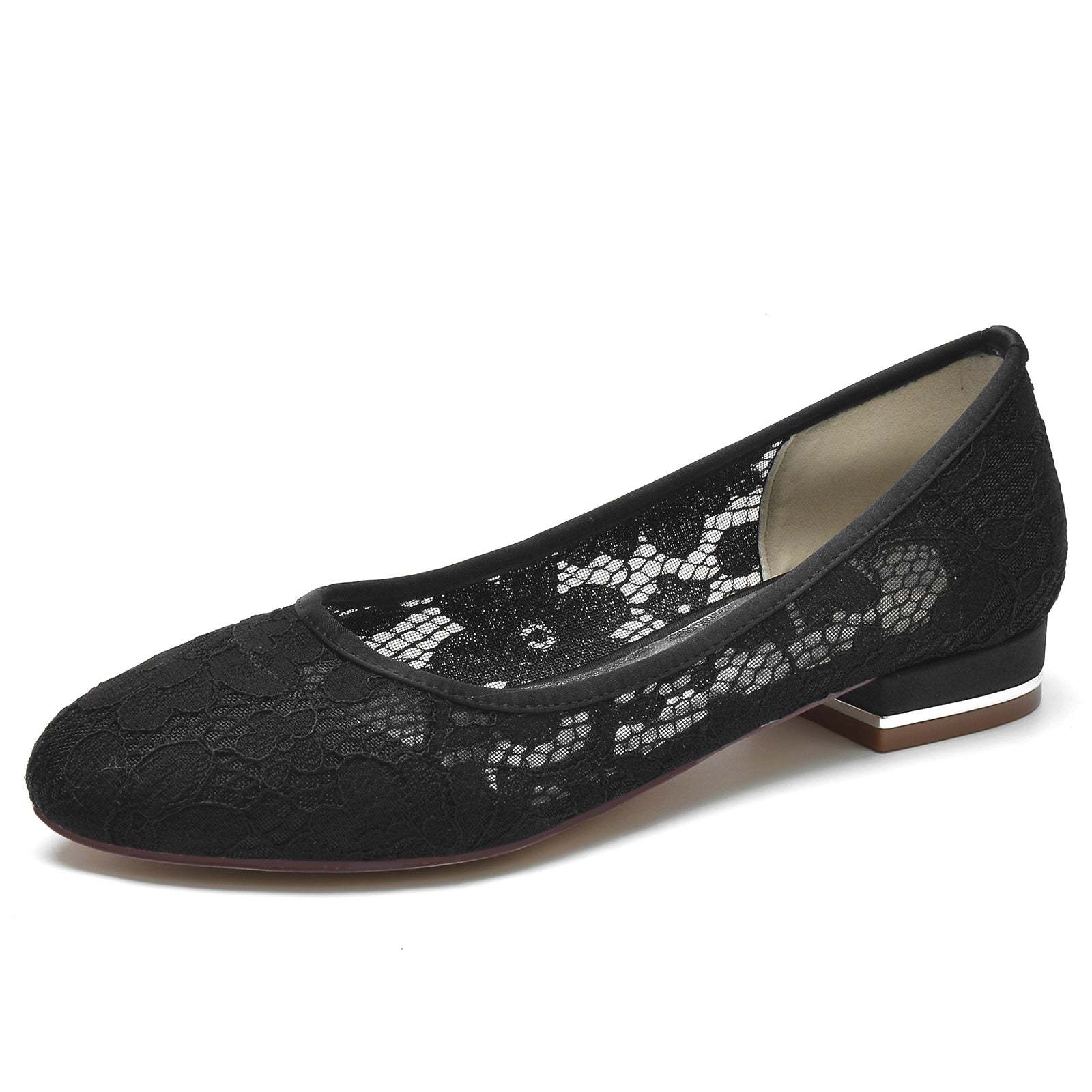 Bridal Shoes for Women with Lace Detail and Round Closed Toe