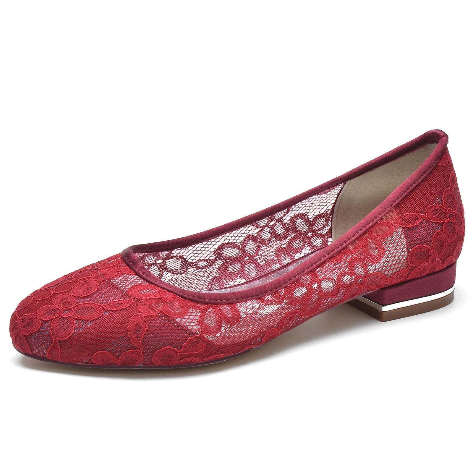 Bridal Shoes for Women with Lace Detail and Round Closed Toe