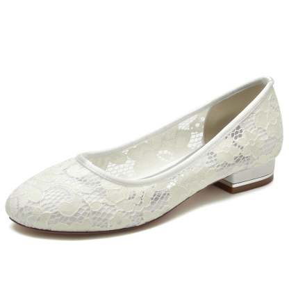 Bridal Shoes for Women with Lace Detail and Round Closed Toe