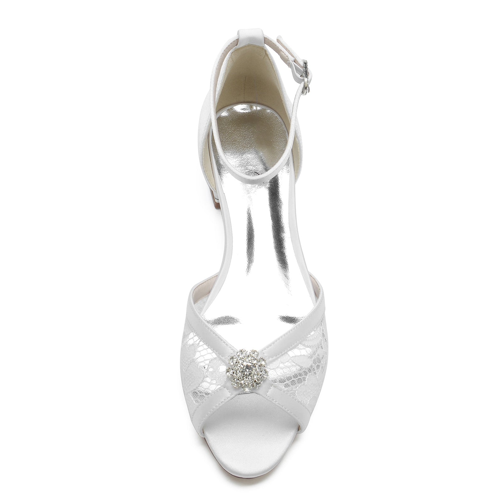 Bridal Shoes for Women with Silk Satin Lace and Rhinestone Low Peep Toe Buckle