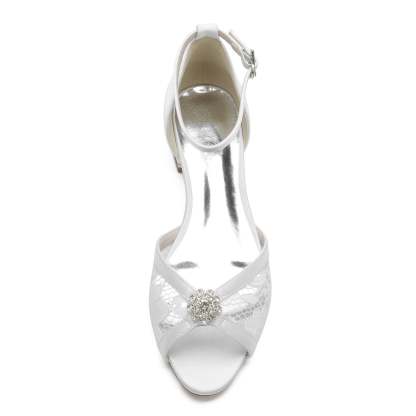 Bridal Shoes for Women with Silk Satin Lace and Rhinestone Low Peep Toe Buckle