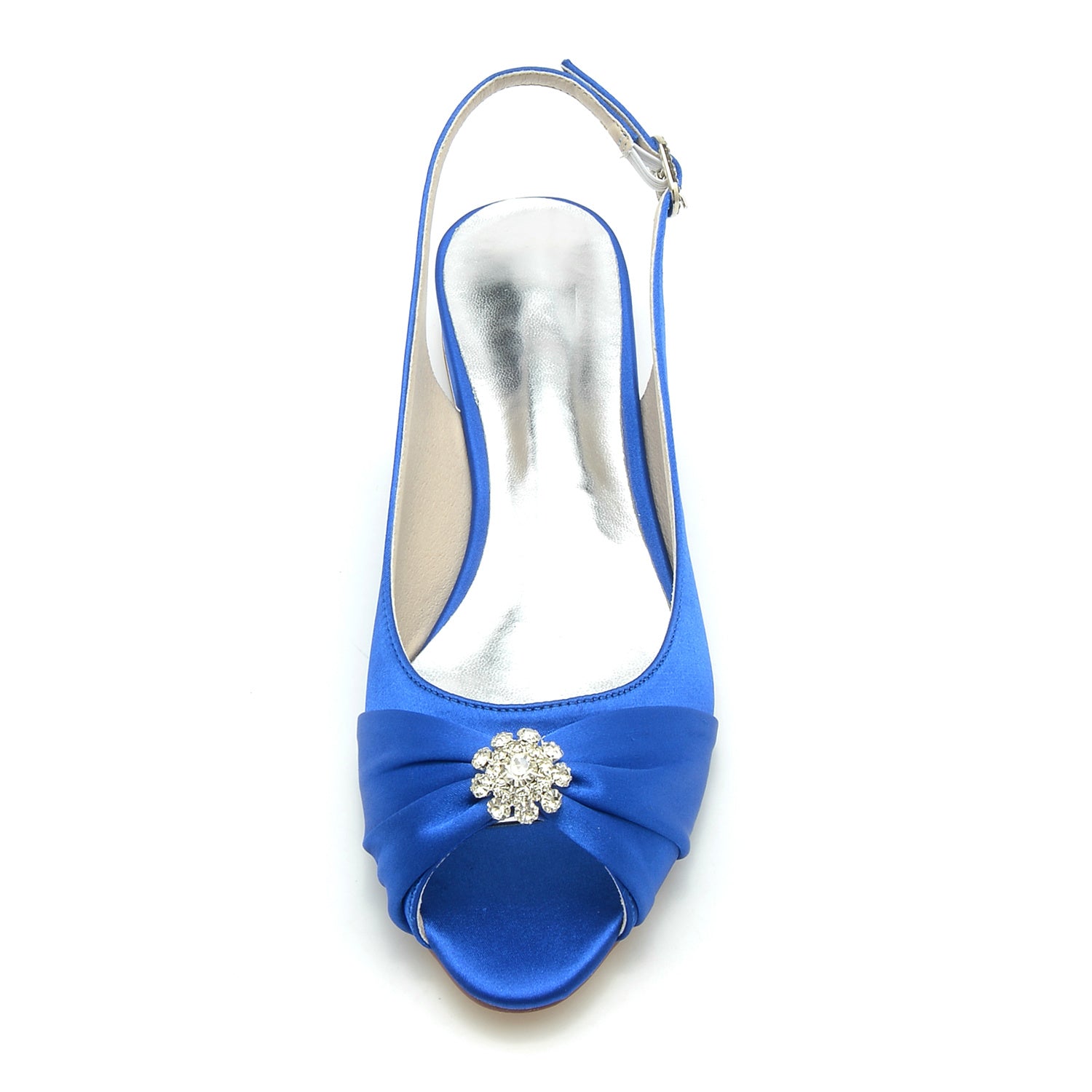 Bridal Shoes for Women with Crystal Flower and Buckle in Silk Satin Low Peep Toe