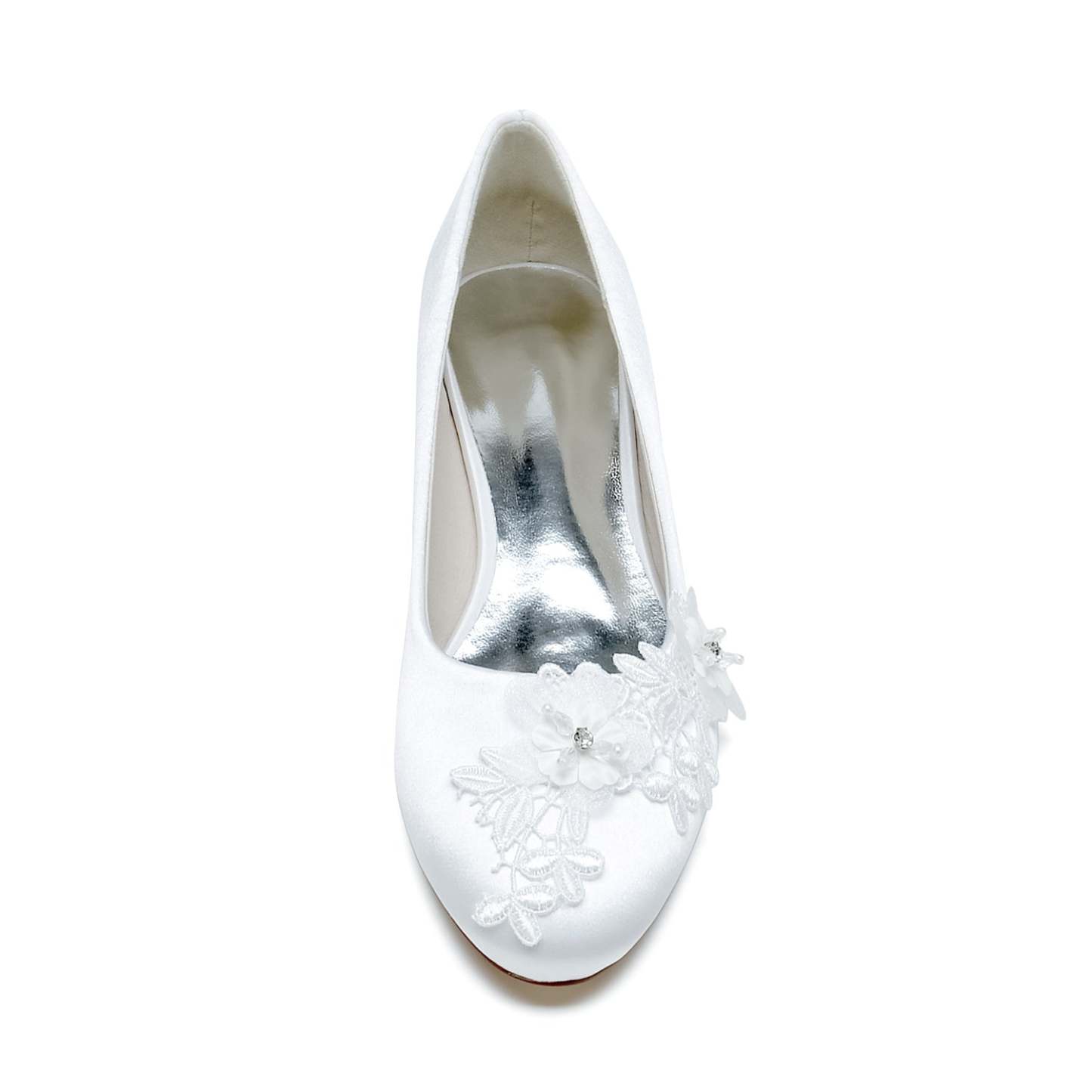 Bridal Shoes for Women with Applique Flower and Low Heel Closed Toe