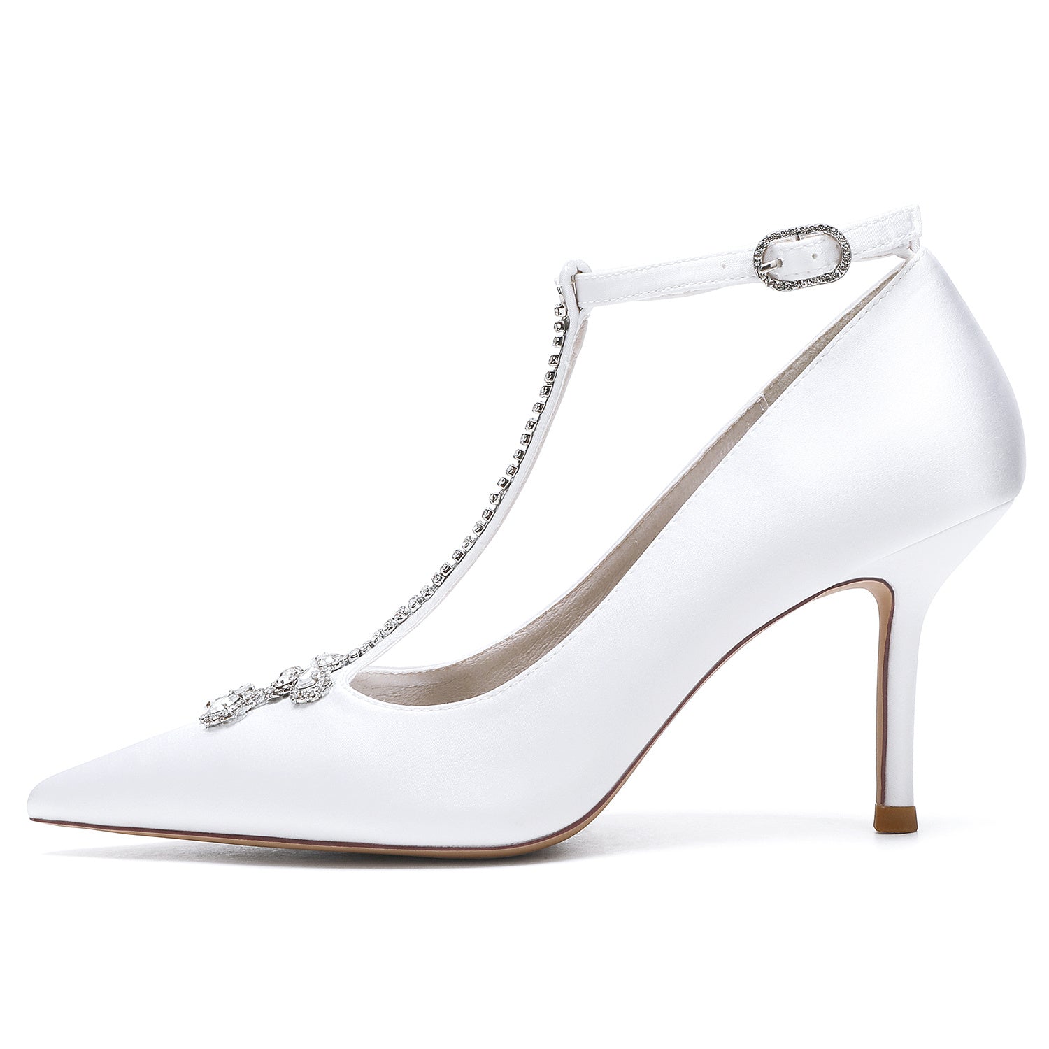 Bridal Stiletto Heels for Women with Rhinestone Buckles and Pointed Toes