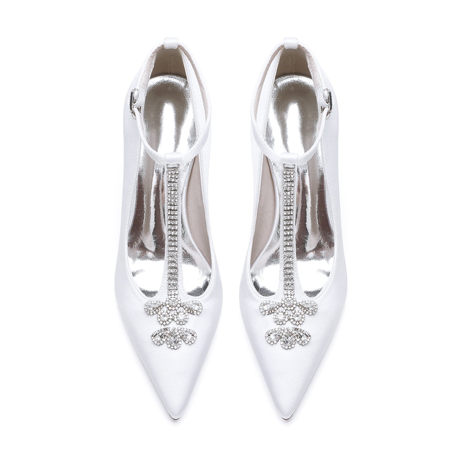 Bridal Stiletto Heels for Women with Rhinestone Buckles and Pointed Toes