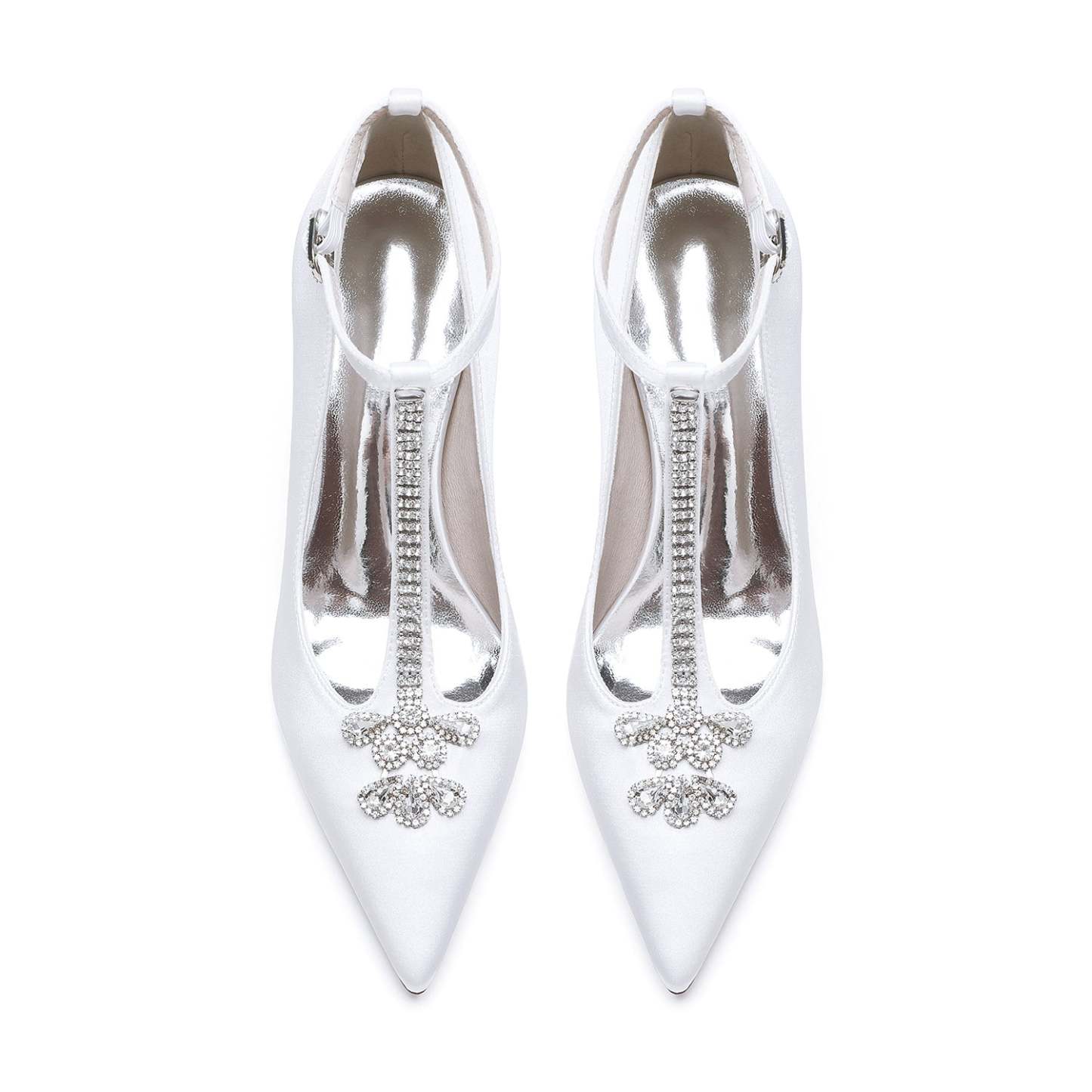 Bridal Stiletto Heels for Women with Rhinestone Buckles and Pointed Toes